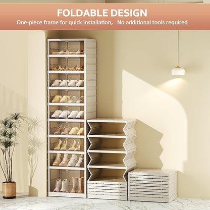 SYNCVIBE Shoe Rack Organizer for Closet Entryway 9 Tiers-18 Pairs Foldable Sneaker Storage Shoe, Collapsible Shoe Cabinet with Doors, Stackable Shoe Storage Cabinet with Lids for Living Room