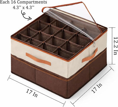Shoe Organizer for Closet, 2 Pack Foldable Shoe Storage Organizer with Clear Cover and Reinforced Handles,Space Saving Stackable Shoe Boxes for Closet and Bedroom,Coffee Brown and Cream Beige