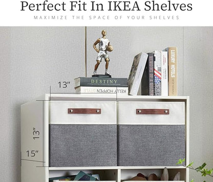 DECOMOMO Kallax Storage Cubes - 13x15x13 Storage Bins, Baskets for Organizing Shelves (Grey and White, 3-Pack)