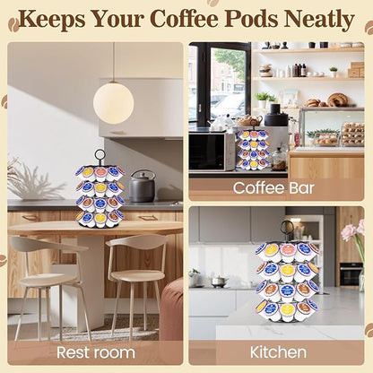 Coffee Pod Holder, K Cup Holders,Coffee Pod Storage Carousel Holder Organizer Compatible with K Cups Pods ,Spins 360-Degrees Design ,40 Pods Capacity, Round, Black