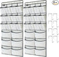 2 Pack Extra Large Hanging Over Door Shoe Organizers, 12 Mesh Pockets + 6 Large Mesh Storage Various Compartments with 8 Hooks Shoes Holder for Closet Bedroom, White (59 x 21.6 inch)