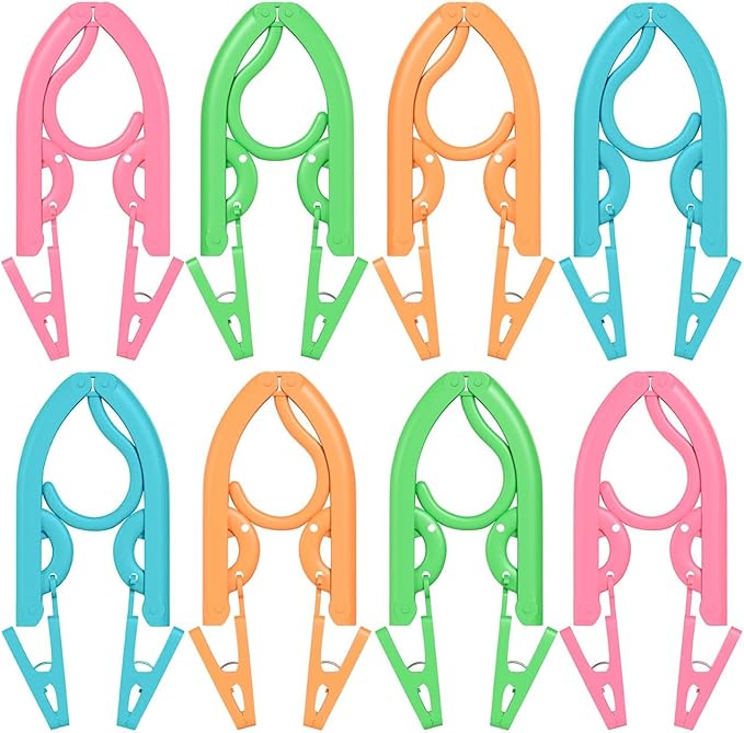 Travel Hangers 8 Portable Foldable Travel Hanger Organizer, Plastic Cruise Essentials Clothes Drying Rack Folding Hangers for Camping Flying RV Europe Vacation Essentials Suitcase, Multicolor