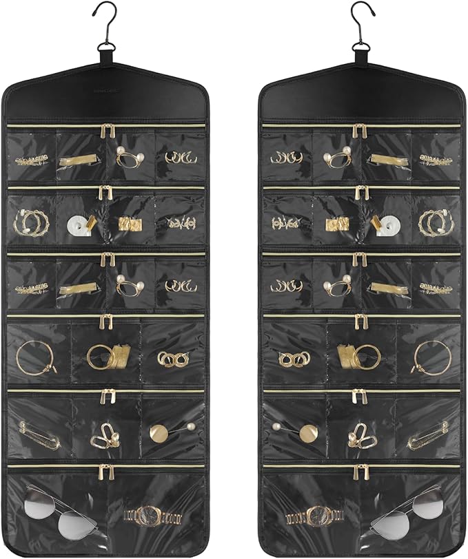 CHICECO Hanging Jewelry Organizer With Zippered Pockets,40 Pockets Travel Jewelry Organizer Storage for Cloest,Wall,Door