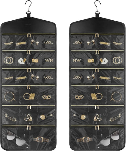 CHICECO Hanging Jewelry Organizer With Zippered Pockets,40 Pockets Travel Jewelry Organizer Storage for Cloest,Wall,Door