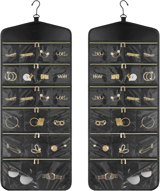 CHICECO Hanging Jewelry Organizer With Zippered Pockets,40 Pockets Travel Jewelry Organizer Storage for Cloest,Wall,Door