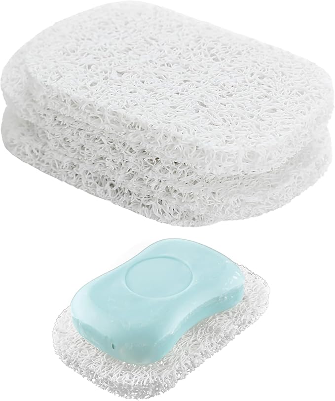 Snowkingdom 4 Pack White Soap Saver Holder for Bar Soap Shower Bathroom Dish Self Draining Lift Pad Porous Construction air circulate 2.9" x 4.5" PVC Non-BPA Non-Slip Durable