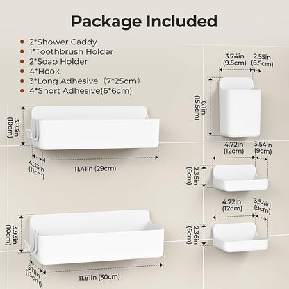 Orimade Shower Caddy 5-Pack, No-Drill Adhesive Shelves for Bathroom, Rustproof ABS Storage Organizer Set, White