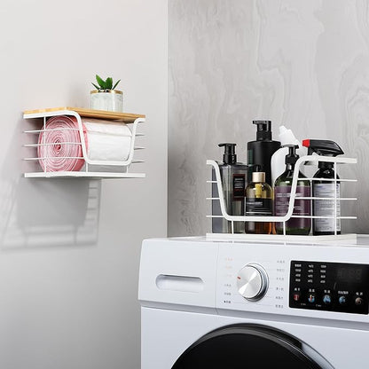 ALOCEO 2 Pack Potato and Onion Storage Bins, Large Trash Bag Holder Under Sink with Bamboo Top, Stainless Steel Pantry Organizers Storage, Kitchen Counter, White