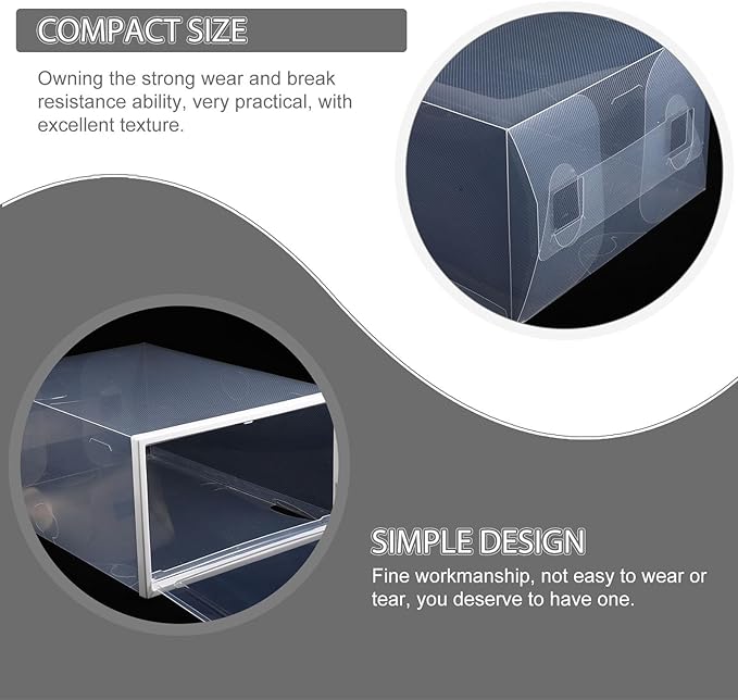 BESPORTBLE Stackable Shoe Storage Boxes Organizer with Oval Pull Handle, 33X23X14Cm White Frame Plastic Shoe Display Case, 5pcs for Men and Women Closet Storage