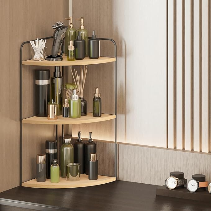 Forest Angle Bathroom Counter Organizer,Countertop Organizer,Vanity Organizers,Bathroom Storage,Bathroom Sink Caddy,Counter Shelf,Corner Counter,Corner Shelves(Black-Burlywood)