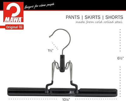 Mawa by Reston Lloyd Non-Slip Space-Saving Clothes Hanger with Clamp For Pants & Skirts, Style M/26, Set of 5, Black