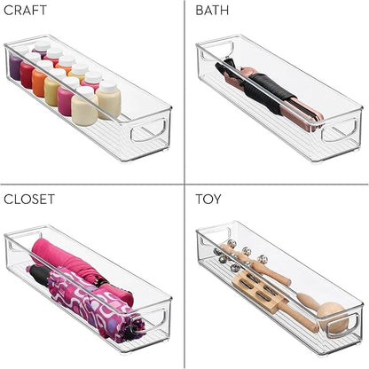iDesign Slim Clear Plastic Storage Bin, Extra Long Narrow Stackable Organizer for Kitchen and Pantry, 2-Pack