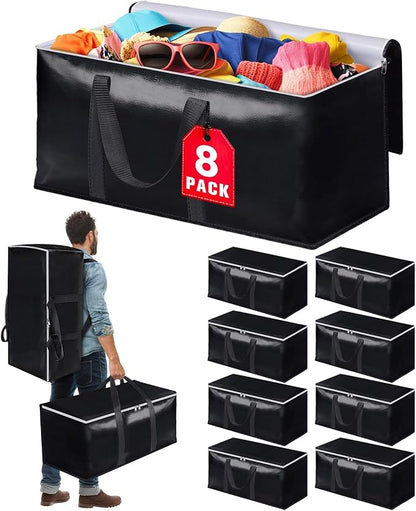 StoreHappily Heavy-Duty & Extra Capacity Moving Bags with Backpack Straps, Storage Totes with Double Zipper & Strong Handles, Packing Bags Alternative to Moving Boxes, Moving Supplies (8 Pack, Black)
