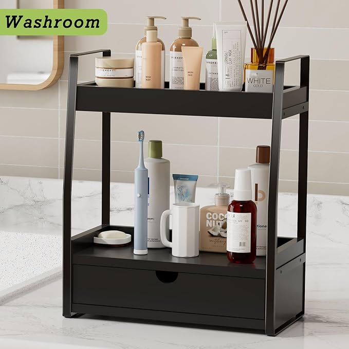 Boulphia 2-Tier Bathroom Organizer Countertop, Bathroom Sink Organizer Countertop, Vanity, Counter Shelf, Black
