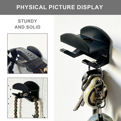 Adhesive Hat Hooks for Wall (20-Pack) No Drilling Caps Holder Organizer Minimalist Hat Rack Design Wall Mounted Hat Rack for Men Trucker Hat (BLACK)