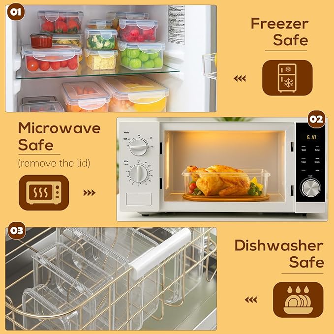 50 PCS Thicker Food Storage Containers with Lids, Clear Stackable Airtight Leakproof Reusable Plastic Meal Prep Container Set for Kitchen Storage/ Lunch, Fridge/ Microwave Safe with Labels&Pen