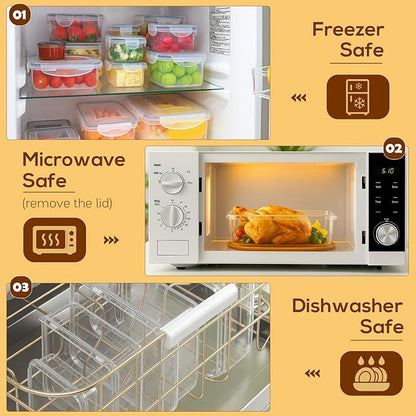 50 PCS Thicker Food Storage Containers with Lids, Clear Stackable Airtight Leakproof Reusable Plastic Meal Prep Container Set for Kitchen Storage/ Lunch, Fridge/ Microwave Safe with Labels&Pen