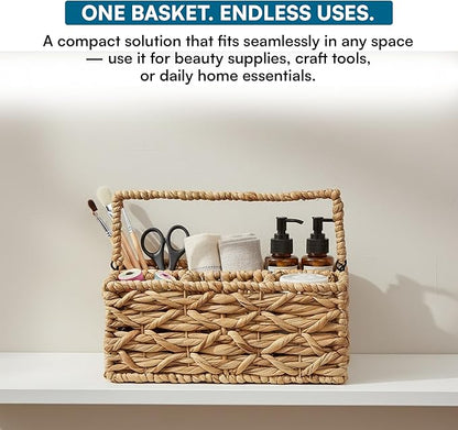Honey-Can-Do Multi-Use 3-Compartment Wicker Basket Caddy with Handle, Natural STO-09844 Natural Medium