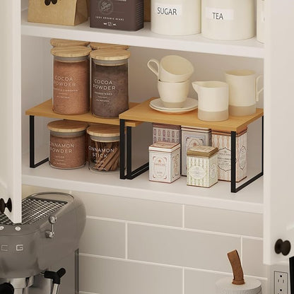 Furinno RAVEL Kitchen Countertop Organizer Set of 2, Counter Shelves, Kitchen Storage, Expandable, Stackable, Spice Rack, for Kitchen, Pantry, Coffee Bar, Beech