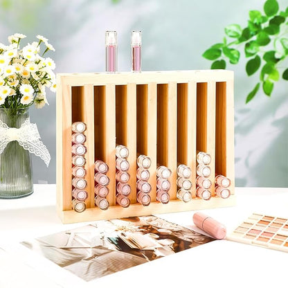 Wonderjune 1 Pcs Wooden Lipsticks Holder 0.7 inch Lip Balm Tube Holder Lip Gloss Organizer Display Wood Lipsticks Tube Tower Organizer for Market Craft Booth Room Display (8 Slot)