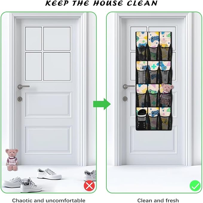 Generic Colorful Game Console Behind The Door Storage Waterproof Over Door Laundry Room Storage Organizer Having Multiple Independent Pockets and Compartments to Store A Variety of Items