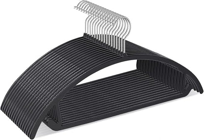 UNEED Hangers 32 Pack, Plastic Non-Slip Black Hangers, No Shoulder Bumps, Curved Design to Protect Clothes Shape (Black)