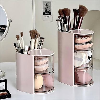 Azurphoric Hair Accessories Organizer with Hair Brush Holder, Rotatable Makeup Brush Holder for Necklaces, Earring, Bracelet, Ring, Makeup Brushes, Hair Clip and Hair Accessories (Pink, 2-Layer)