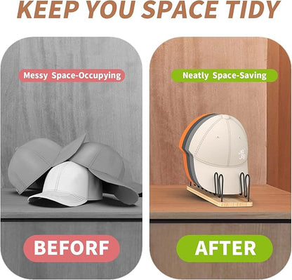 Hat Organizer for Baseball Caps 2 Pack, Premium Wood and Metal Design Hat Storage for 14 Baseball Caps, Tabletop Hat Racks for Closet, Dresser, Entrance (2PCS)