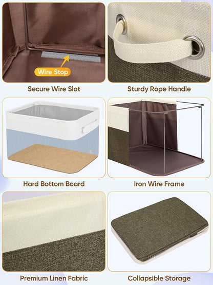 BALEINE 2 Pack Fabric Closet Storage Bins for Shelves, Linen Closet Organizers and Storage, Decorative Baskets for Organizing, Shelf, Clothes, Home, Office (Brown, 15"x11"x9.5")