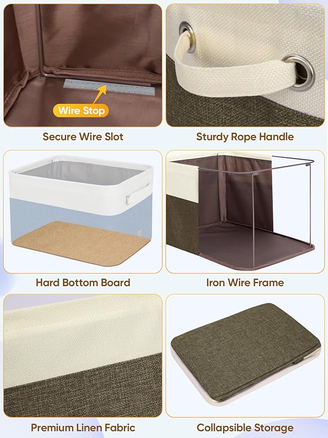 BALEINE 4 Pack Fabric Closet Storage Bins for Shelves, Linen Closet Organizers and Storage, Decorative Baskets for Organizing, Shelf, Clothes, Home, Office (Brown, 12"x8"x8")