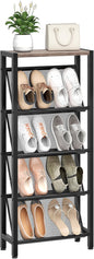 CHOEZON Shoe Rack, 5-Tier Slanted Shoe Rack, Narrow Shoe Storage Shelf, Slim Shoe Organizer for Entryway, Space-Saving, Wooden Top and Metal Frame, for Entryway, Hallway, Greige and Black TXJ03BG
