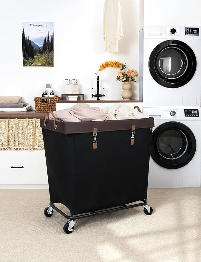 StorageWorks 320L Laundry Basket with Wheels, Extra Large Rolling Hampers for Clothing Organizer, Dirty Clothes Basket for Hote, Home, Closet, Dorm, Black