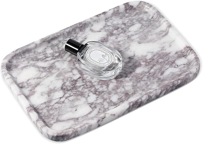 Karibiber Luxury Marble Vanity Tray, Bathroom Tray Countertop, Calacatta Marble/Stone, Home Decorative Dresser Organizer, Storage for Kitchen Sink, Perfume Jewelry Holder(Purple&White)