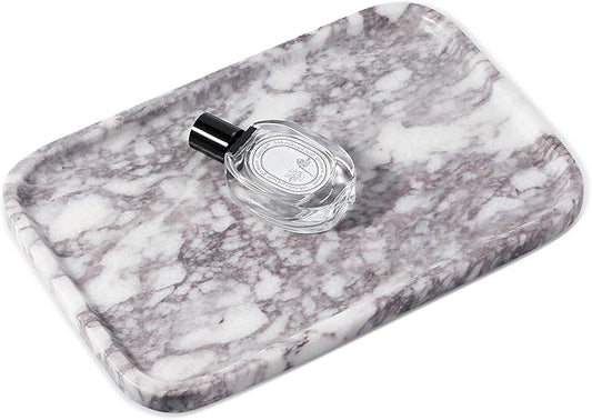 Karibiber Luxury Marble Vanity Tray, Bathroom Tray Countertop, Calacatta Marble/Stone, Home Decorative Dresser Organizer, Storage for Kitchen Sink, Perfume Jewelry Holder(Purple&White)