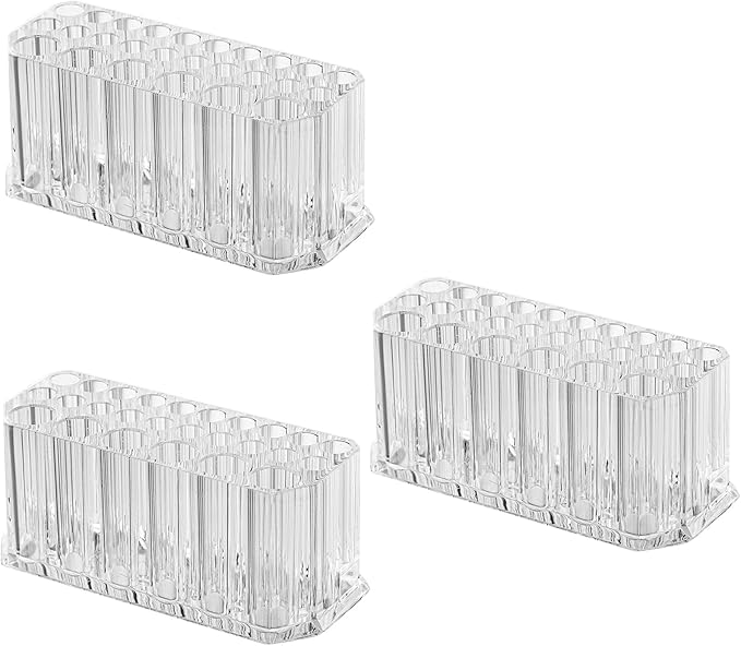 Foraineam 3 Pack Acrylic Eyeliner Lip Liner Holder Organizer, 26 Slots Makeup Brush Pencil Organization Container, Clear Cosmetic Storage Display Holder
