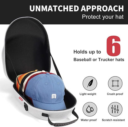 Livelab Hat Travel Case, Hard Hat Case for Baseball Caps, Hat Storage for Travel with Carrying Handle & Shoulder Strap, Hat Organizer Protects Up to 6 Hats - Grey