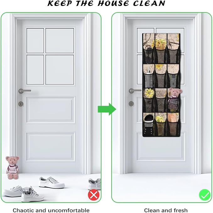 12 Large Pockets Hanging Storage Bag, Wall Storage Bag Over The Door Storage Pockets Fabric Wall Door Closet Hanging Storage Bag Organizer,Daisy