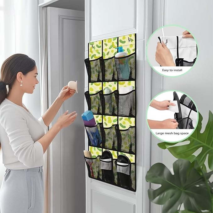 Cucumber Over the Door Shoe Organizer,Behind Door Shoes Hang Holder Rack,Hanging Shoe Storage Hanging Bag Unique Print