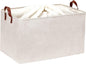 DULLEMELO Large Beige Storage Basket 70L Oversized Canvas Fabric Storage Bin, Collapsible Rectangular Toys Basket Organizer with Handles, 22X15 Storage Container for Clothes, Blankets, Pillows