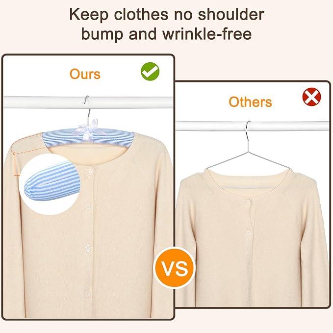 TOPIA HANGER Padded Hangers for Women Clothing, 10-Pack Thick Foam Padded Clothes Hangers No Shoulder Bump for Sweaters, Coat, Blouses, Dresses (Blue/White), CT18BW10