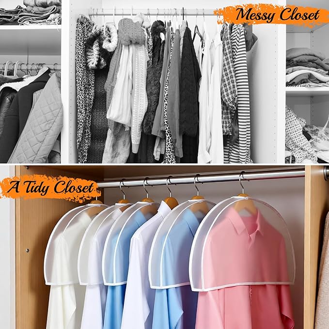 10 Pcs Shoulder Covers for Hanging Clothes, Plastic Covers for Clothes with 2" Gusset for Suit, Coats, Jackets, Dress Closet Storage (24 x 12 x 2 Inches)