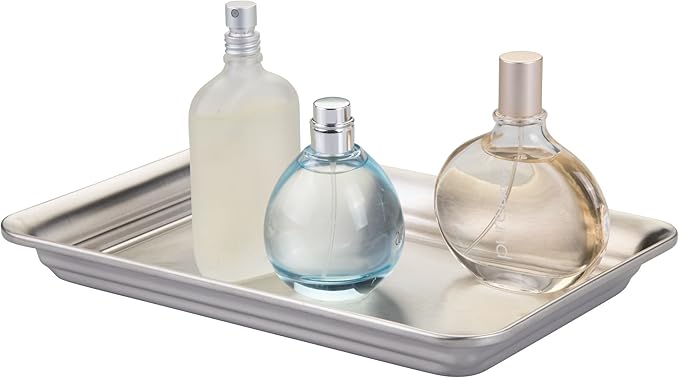 iDesign Metal Vanity Tray, Non-Slip Guest Towel Board for Bathroom, Kitchen, Office, Craft Room, Countertops, Closets, 6.5" x 10" x 1", Brushed Stainless Steel