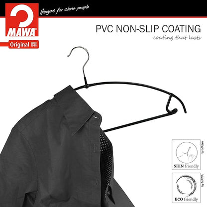 Mawa by Reston Lloyd Euro Ultra Light/Thin Series, Non-Slip Space-Saving Clothes Hanger with Bar & Hooks for Pants and Skirts, Style 42/PTU, Set of 2, Black