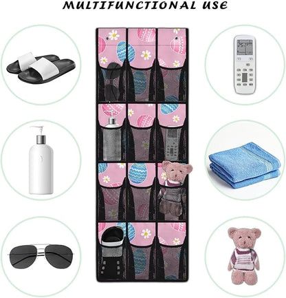 12-Pocket Hanging Storage Bag Behind the Door, Over the Door Organizer Space Saving Storage for Bedroom Closet or College Dorm, Easter Eggs