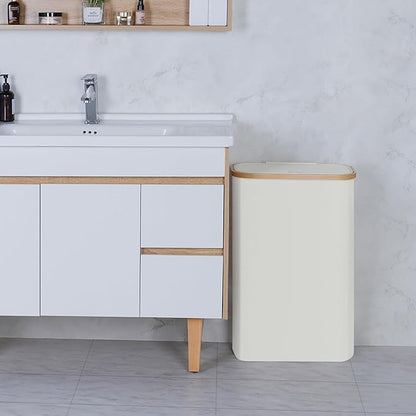 Slim Laundry Hamper,Narrow laundry Hamper with Lid,60L Hamper for Laundry,Dirty Cloth Hamper with Bamboo Handle for Towels, Clothes Organizing,Beige