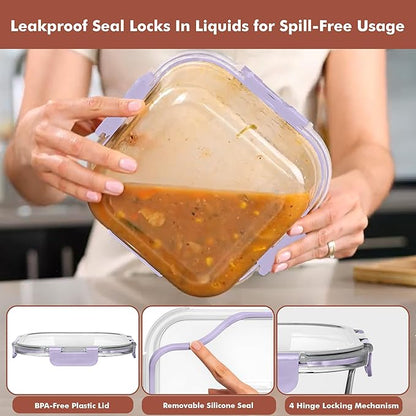 Razab 2 PC 1200ML / 41 Oz Glass Food Storage Containers with Lids - Airtight & Leakproof - Microwave/Oven/Freezer Safe - BPA Free - Ideal for Meal Prep, Storing Leftover & Lunch