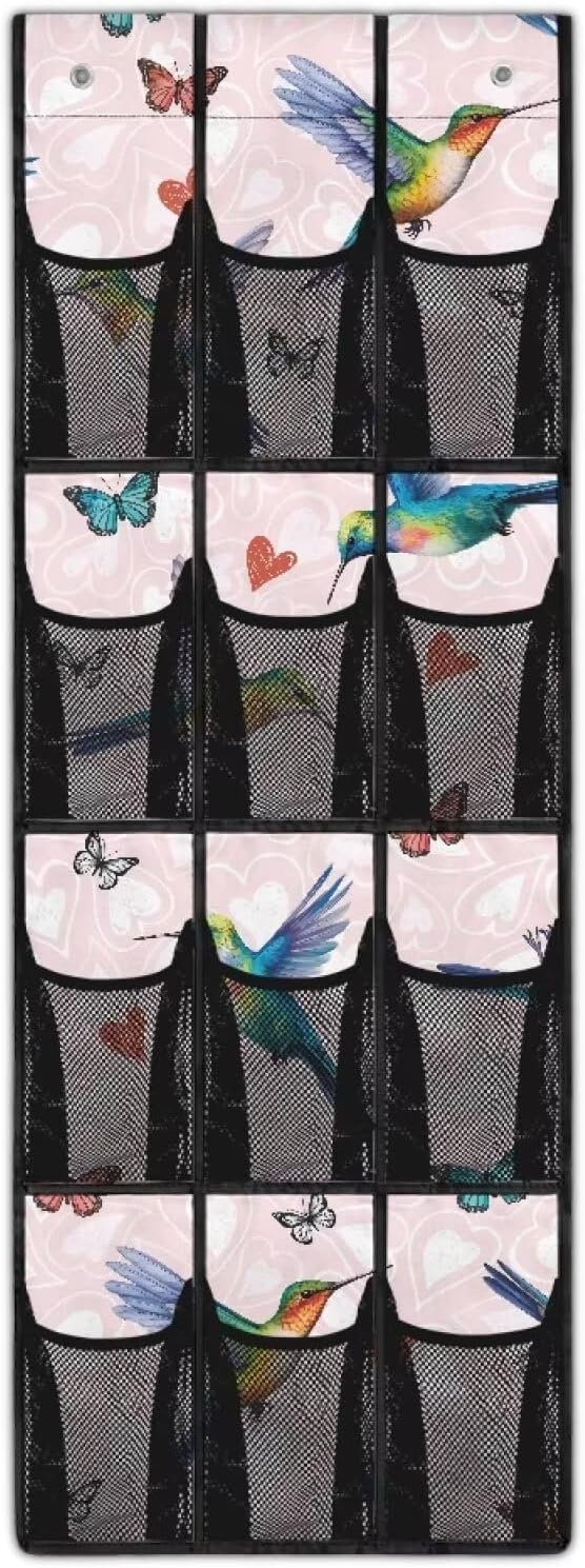 Hummingbird Butterfly Over the Door Shoe Organizer,Shoe Organizer Door Hanger,Shoes Hanger Storage Organizer Bag for Bedroom