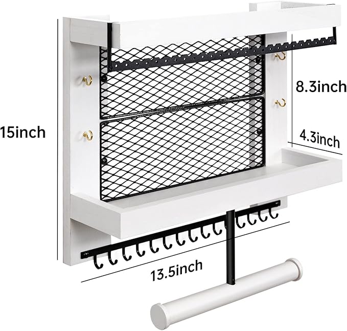 Pinzoveco Hanging Jewelry Organizer Wall Mounted With Wall Jewelry Organizer Holder For Necklaces Bracelet Earrings Ring (White)