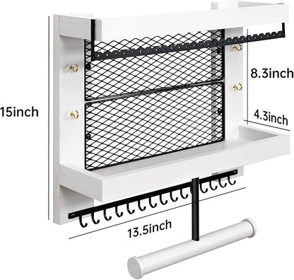 Pinzoveco Hanging Jewelry Organizer Wall Mounted With Wall Jewelry Organizer Holder For Necklaces Bracelet Earrings Ring (White)