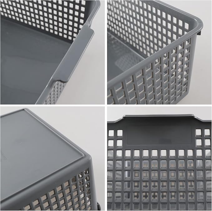 3 Packs Large Organizer Baskets Bins, Plastic Storage Basket (Grey)